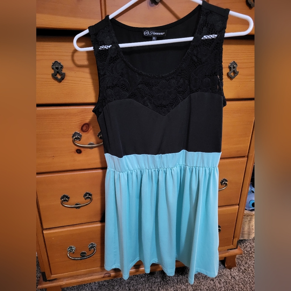 Punnow mini skater dress black and teal